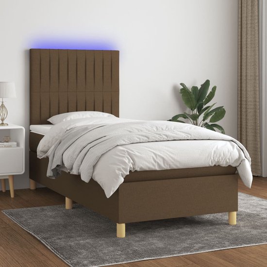 The Living Store Boxspring Bed - Donkerbruin - 203x100x118/128 cm - Met LED-verlichting en Pocketvering Matras