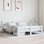 The Living Store Houten Bedframe - 206 x 146 x 66 cm (L x B x H) - Kleur- wit - Materiaal- massief grenenhout en multiplex - Geschikte matras- 140 x 200 cm - Montage vereist