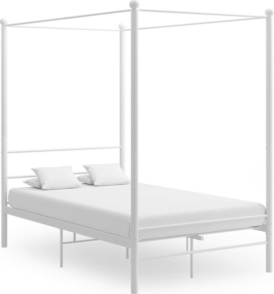 The Living Store Bed Slim Ontworpen - Metaal - Wit - 208 x 146 x 201 cm - Geschikt voor 140 x 200 cm Matras - Montage Vereist