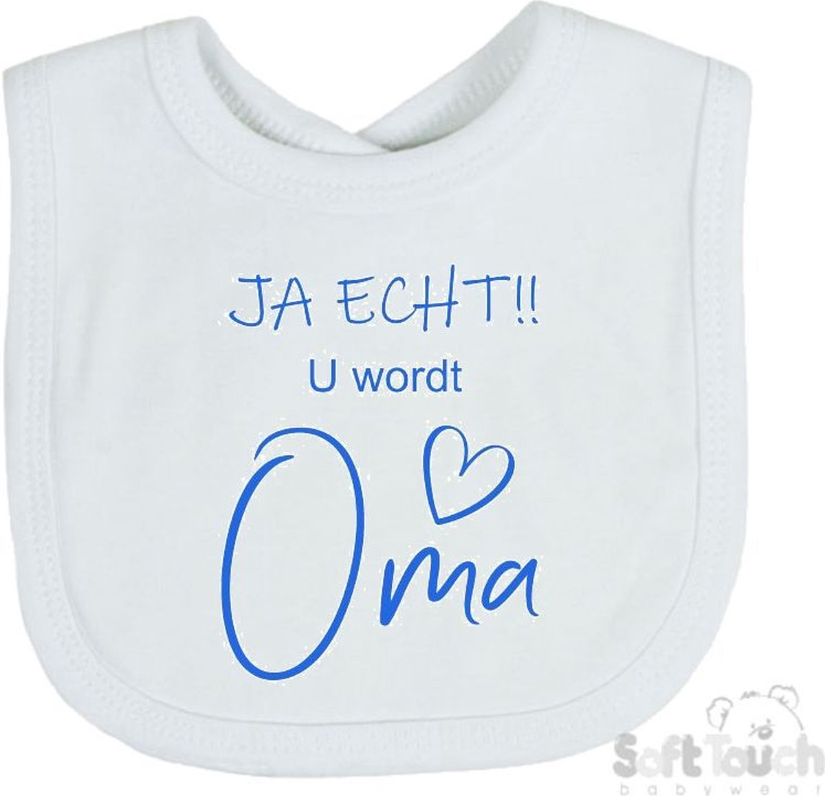 Goedkoopste Soft Touch Slabber Slabbetje Slab JA ECHT!! U wordt Oma Unisex Katoen Wit/blauw Maat 33x22 Cm