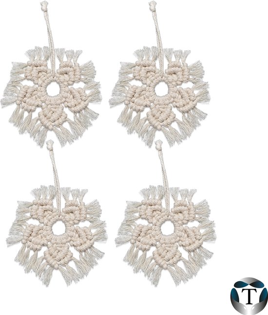 Kersthangers | Kerstpakket | Set van 4 stuks | Macramé | Kerstversiering | Kerstboom | Sneeuwvlokjes | Tassels | Hangers | Wandversiering | Versiering | Kerst | Kerstmis | Decoratie | Kerstdecoratie | Kerst 2021 | TheOldOmen |