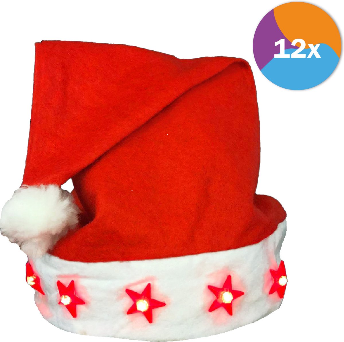 Kerstmuts Met Lampjes - Kerstmutsen - Kerstmuts Volwassenen - Kerst - Kerstaccessoires - Rood - 12 Stuks