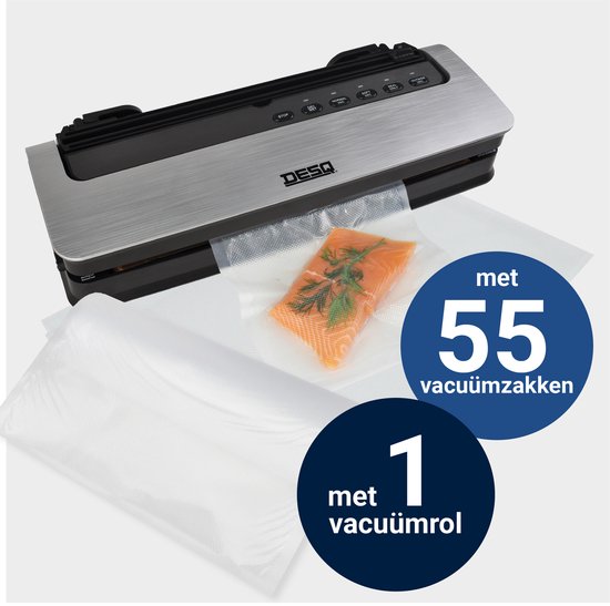 Foto: Desq 8000 vacumeermachine set 55 vacumu rzakken 1 vacu mrol 20 x300cm 5 standen droog vochtig drukgevoelig voedsel rolhouder sterke 80 kpa zuigkracht dubbele verwarmingsstrip rolsnijder