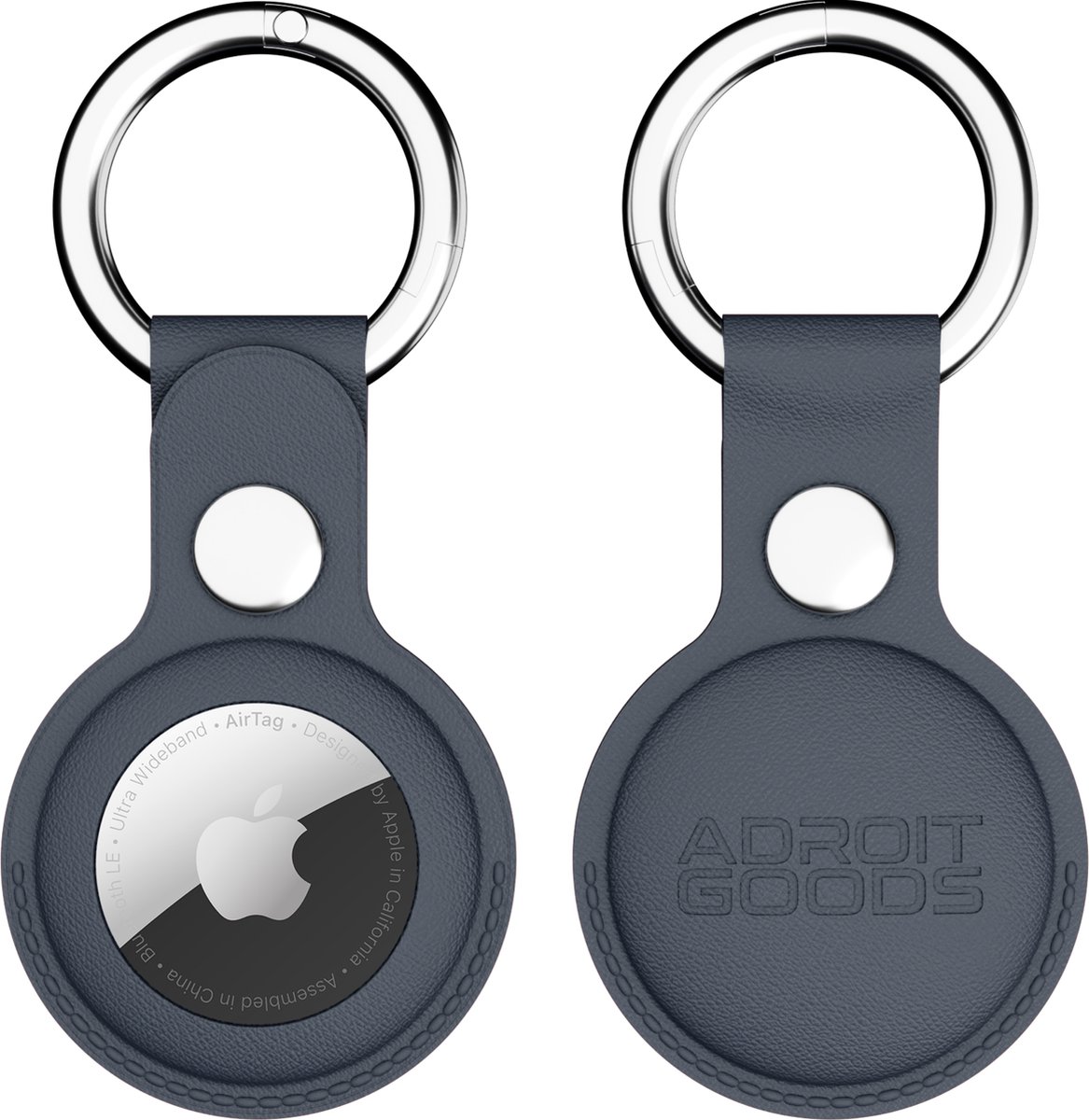 AdroitGoods PU-Lederen Beschermhoes – Geschikt voor Apple AirTag – Sleutelhanger Case – Blauw
