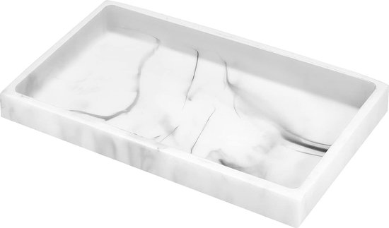 Vanity Tray, Resin Jewelry Dish Organizer Ring Holder Display Bathroom Sink Dresser Home Decor Bowl for Tissues, Candles, Soap, Perfume, Cosmetic, Trinket Tray - Medium, Marble White