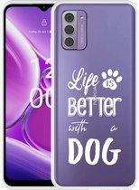 Cazy Hoesje geschikt voor Nokia G42 Life Is Better With a Dog Wit