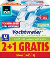Bison Vochtvreter® magneet 450g 2+1 gratis - Parfumvrije navulling voor Vochtvreter® apparaat, 3x 450 g, bestrijd hoge luchtvochtigheid in woonruimtes, ook geschikt voor caravans en campers