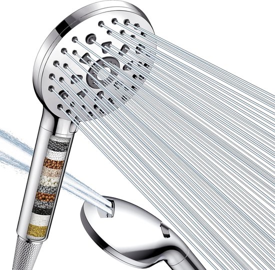 Douchekop met filter, 15 filtraties, douchekop met slang 1,5 m