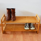 schoenenrek bamboe h x b x d: ca. 33 x 75 x 33 cm houten schoenenrek voor 6 paar schoenen, stapelbaar met 2 planken, als schoenenkast en zitbank, individueel uitbreidbaar, naturel