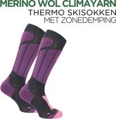 Norfolk Skisokken - Merino wol Climayarn - Antiblaren - Anti Zweet Thermosokken - Skisokken met Schokabsorptie Zonedemping - Warm en Droog - Maat 35-38 - Paars - Aspen