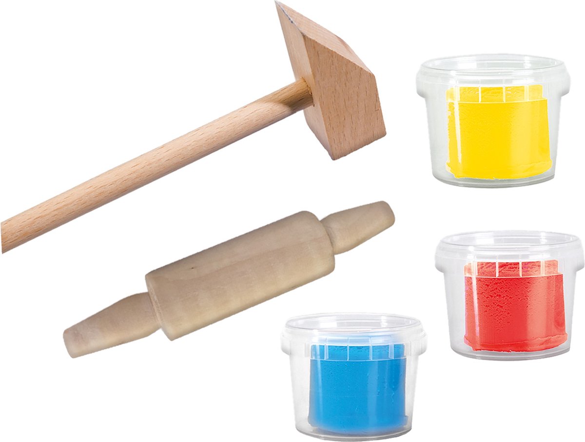 SES Creative - My First - Klei met tools - 3 kleuren - met Hamertje en Deegroller – Glutenvrije klei - Makkelijk Uitwasbaar – vanaf 1 jaar — afbeelding 4