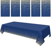 Set van 5 gestippelde plastic tafelkleden, 54 x 108 inch, marineblauw en goud tafelkleed voor rechthoekige tafels, plastic wegwerp dot confetti feesttafelkleden voor verjaardag, feest, jubileum, bruiloft,