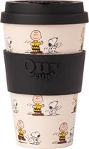 Quy Cup Tasse de voyage écologique 400 ml - Peanuts Snoopy "Dancing" - Sans BPA - Fabriquée à partir de Bouteilles en PET recyclées avec couvercle en Siliconen Zwart - Tasse à boire - Tasse de voyage - Tasse à café
