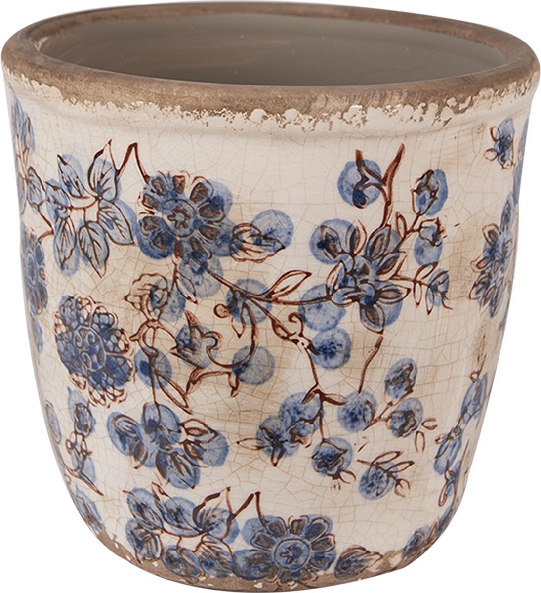 Clayre & Eef Bloempot Ø 14x14 cm Beige Blauw Keramiek Bloemen