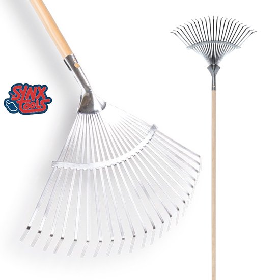 Synx Tools Bladhark 22 Tanden Metaal - Gazonhark - Bladhark - Harken - Tuinruimer - hark met steel 160 cm - Hark