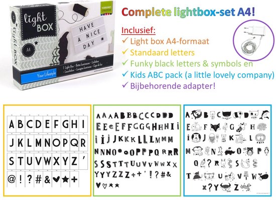 Lichtbox A4 voordeelset incl. adapter en 3 sets letters/symbolen