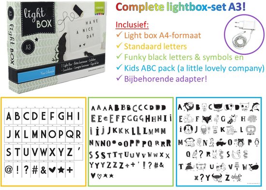 Lichtbox A3 voordeelset incl. adapter en 3 sets letters/symbolen