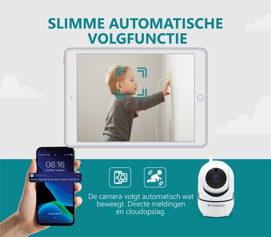 Babyfoon met Camera en App - WiFi - FULL HD - Baby Monitor - Baby Camera - Babyfoons met Beweeg en Geluidsdetectie - Indoor - Night Vision for Baby/Nanny - Bestverkocht - Wit - BS Producten