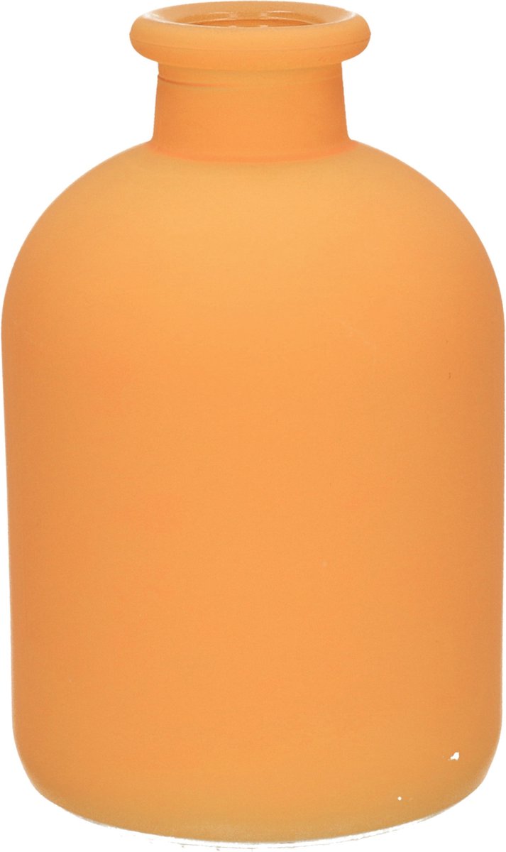 Jodeco Bloemenvaas Avignon - Fles model - glas - mat oranje - 17 x 11 cm