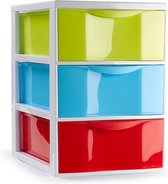 Plasticforte Ladeblokje/bureau organizer met 3x lades - multi kleuren - L18 x B25 x H25 cm