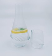2-delige glazen karaf set nachtkastje waterkaraf met glas slaapkamer bed caraf nachtkastje water deksel waterkan glas water karaf glazen waterfles (Chubby 1,2 liter)