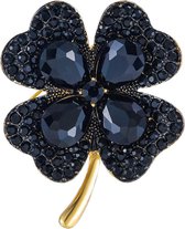 Fako Bijoux - Broche - Klavertje Vier - Zwart - 40x51mm - Goudkleurig