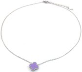 Ketting met Klaver - RVS - Lengte 39-44 cm - Zilverkleurig en Paars