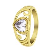 Lucardi Dames vintage ring met hart wit – Maat 60 – 19mm - Ring - Cadeau - Staal goldplated - Goudkleurig