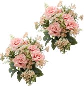 Chaks Bruidsboeket rozen - kunstbloemen - 2x - licht roze - H41 cm