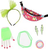 Foute 80s/90s party verkleed set compleet - dames - groen - jaren 80/90 verkleed accessoires