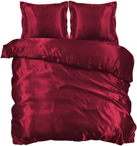 Beauty Silk - Housse de couette Satin - 240x200/220 + 2 taies d'oreiller - Rouge