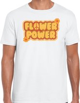 Bellatio Decorations hippie t-shirt voor heren - flower power - vintage - wit - jaren 60 themafeest M