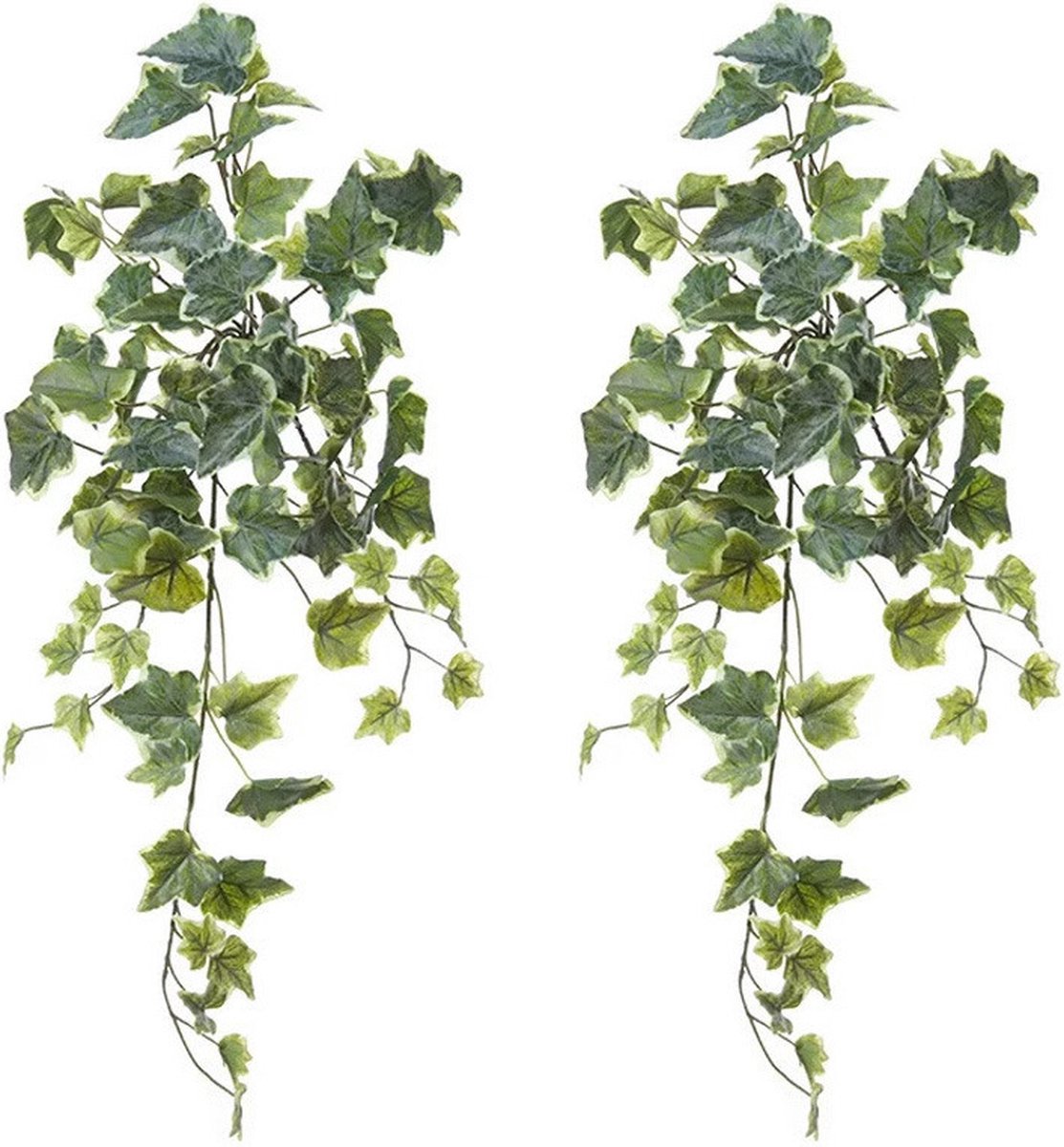 Louis Maes Kunstplant met blaadjes hangplant Klimop/hedera - 2x - groen/wit - 58 cm - Klimplanten Multi