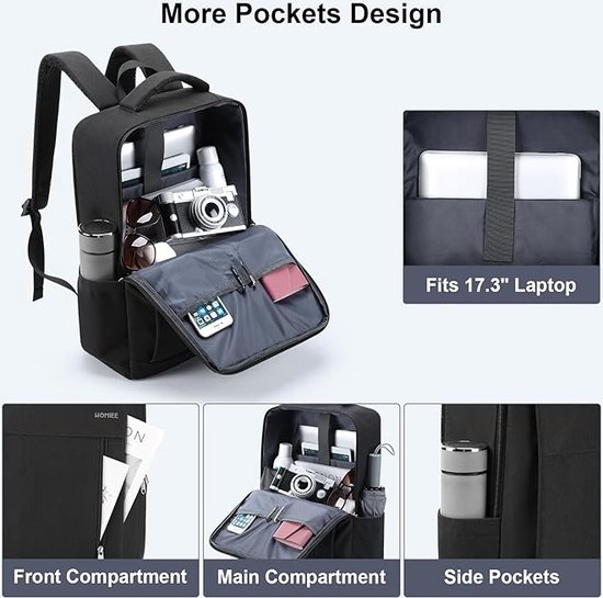 Sac à Dos Ordinateur 17 Pouces HOMIEE - Grande Capacité Antivol Noir Pour Homme Et Femme