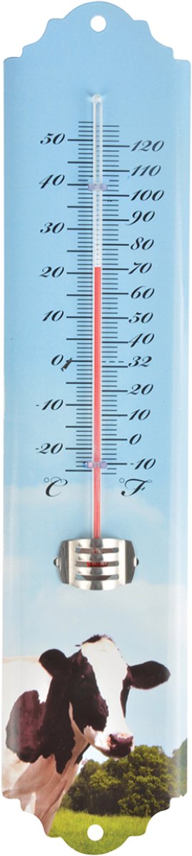 Thermometer koe 30 cm hoog - buitenthermometer - metaal - boerderijthema - temperatuur meten buiten - decoratief - tuindecoratie - metaal - om op te hangen - cadeau - geschenk - nieuwjaar - Kerst - verjaardag