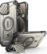 SUPCASE UB Pro MagXT Hoesje Geschikt voor Apple iPhone 15 Pro - Back Cover met Camera Protector Kickstand - Compatibel met MagSafe - Extra Camera Bescherming - Grijs