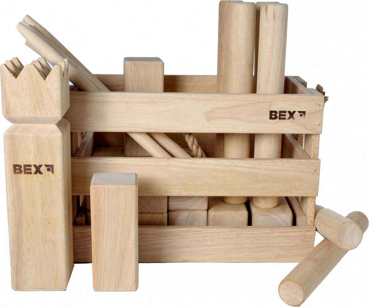 Bex Kubb Original – Zweeds Vikingschaak – Premium Buitenspel – Massief Rubberhout – Koning Met Houtkleurige Kroon – Vanaf 8 Jaar – Inclusief Luxe Houten Draagkist — afbeelding 7