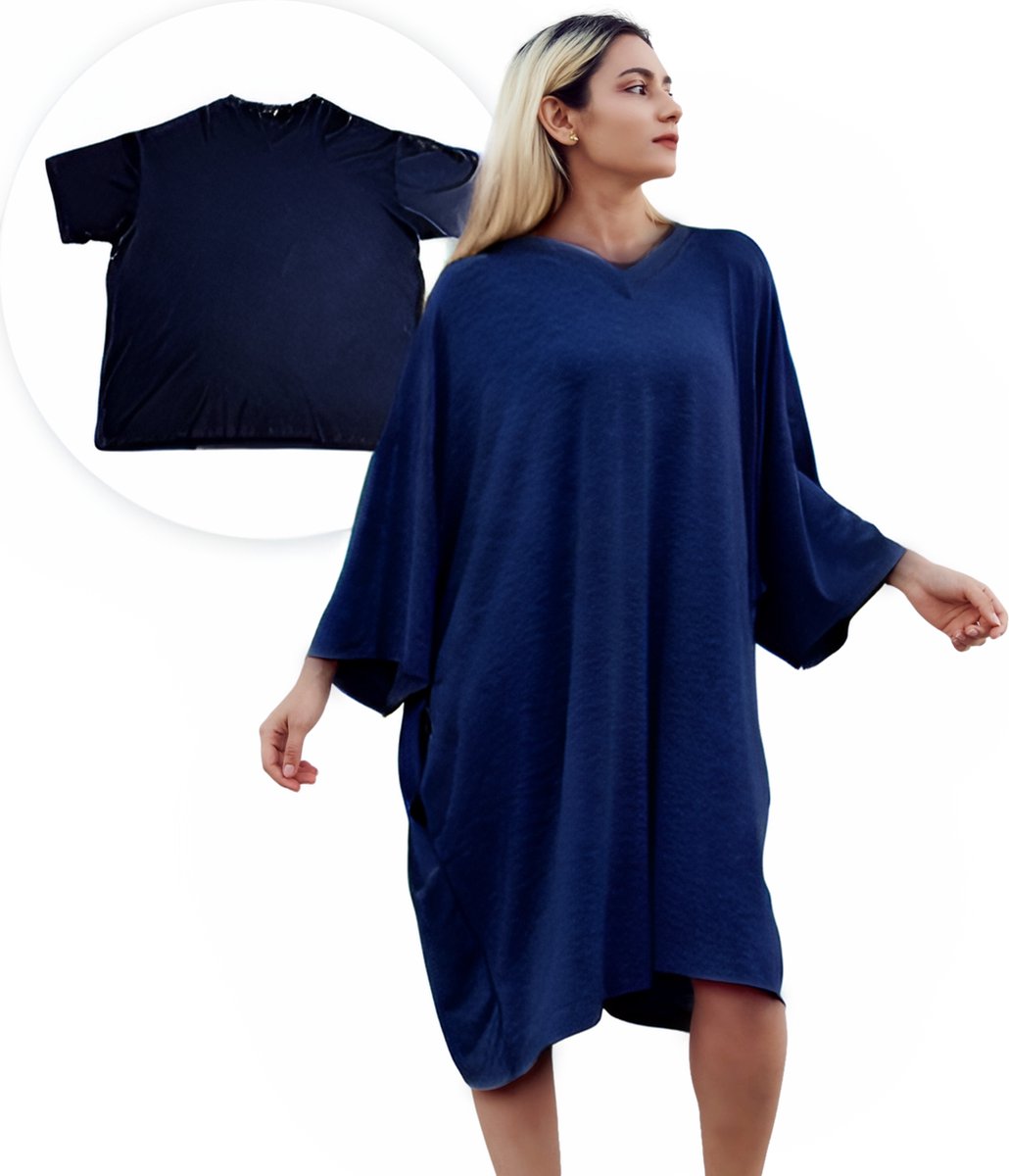 Smileify® Premium Pyama Shirt - Dames Volwassenen - Nachthemd - Huispak - Oversized Shirt - Donker Blauw