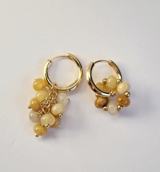 Gouden Oorringen met Jade hangers - Mismatched - Asymmetrische oorbellen - Edelstenen&Mineralen - Gouden oorhangers - Sierlijke oorbellen -
