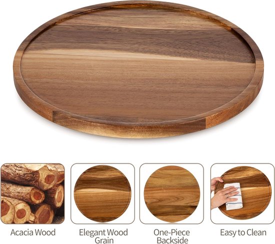 Relaxdays dienblad rond, modern, met handvatten, rvs, 35 cm, ontbijt op bed, serveerschaal voor koffie & thee, zilver