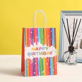 10 x Geschenktassen SET - ROOD + Regenboog - Happy Birthday Tassen - 21*15*8 cm - Kraftpapier - Voor kinderen - Draagtassen - Cadeauzakjes - Verpakking - Sham's Art