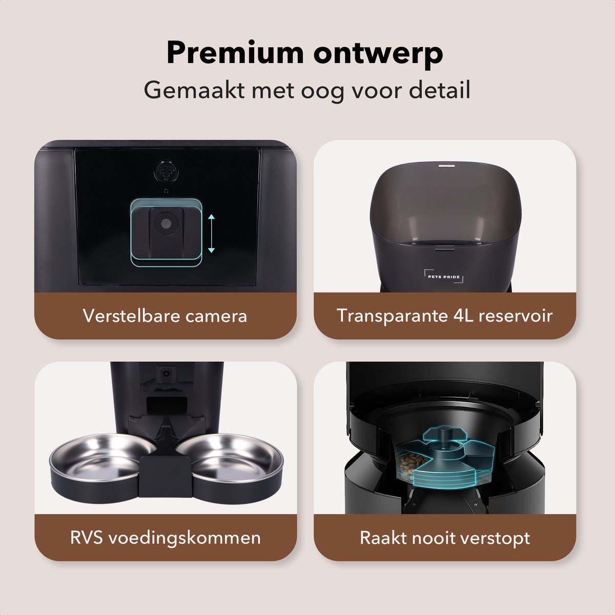 Afbeelding 3 van Pets Pride Automatische voerbak kat en hond - Voerautomaat - Dubbele voederbak met Full HD camera - Zwart - 5 GHz