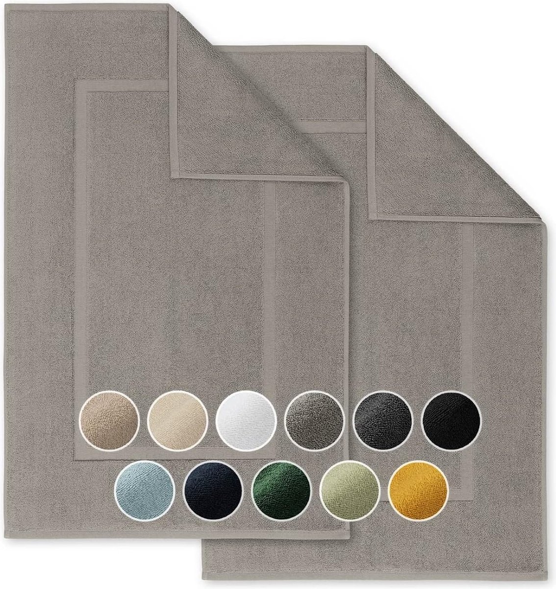 set van 2 badmatten, badmat - zachte douchemat, 100% katoen, Oeko-Tex gecertificeerd, 51x79 cm, grijs