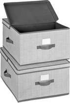 grote opbergbox met deksel 2x - extra grote vouwdoos voor kledingkast & rek - 40x50x25 cm - opvouwbare opbergbox - grijs-beige - set van 2
