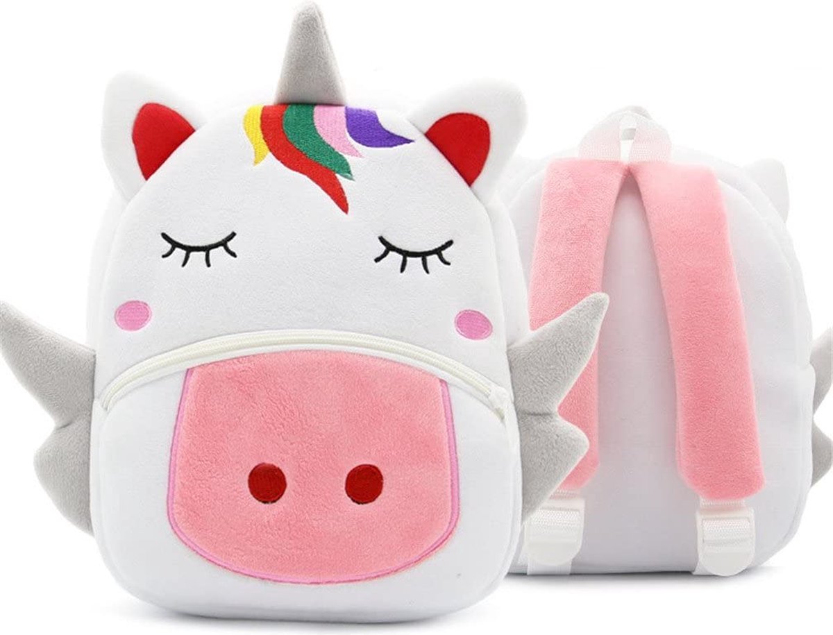 BoefieBoef Eenhoorn Kinder Rugzak - Zacht Pluche Peuter-Kleuter Dieren Rugtas - 80-120 cm 0-5 jaar - Ergonomisch & Wasbaar - Baby Backpack - Jongen of Meisje - Cadeau Verjaardag, Sinterklaas & Kerst - Gymtas, Schooltas, Boekentas & BSO - Unicorn