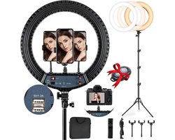 LuminexPro Ringlamp 45 cm – LED Ringlamp met Statief 2 m – 3 Telefoonhouders – Afstandsbediening & Bluetooth – Voor Vloggen, Make-up & Content Creatie