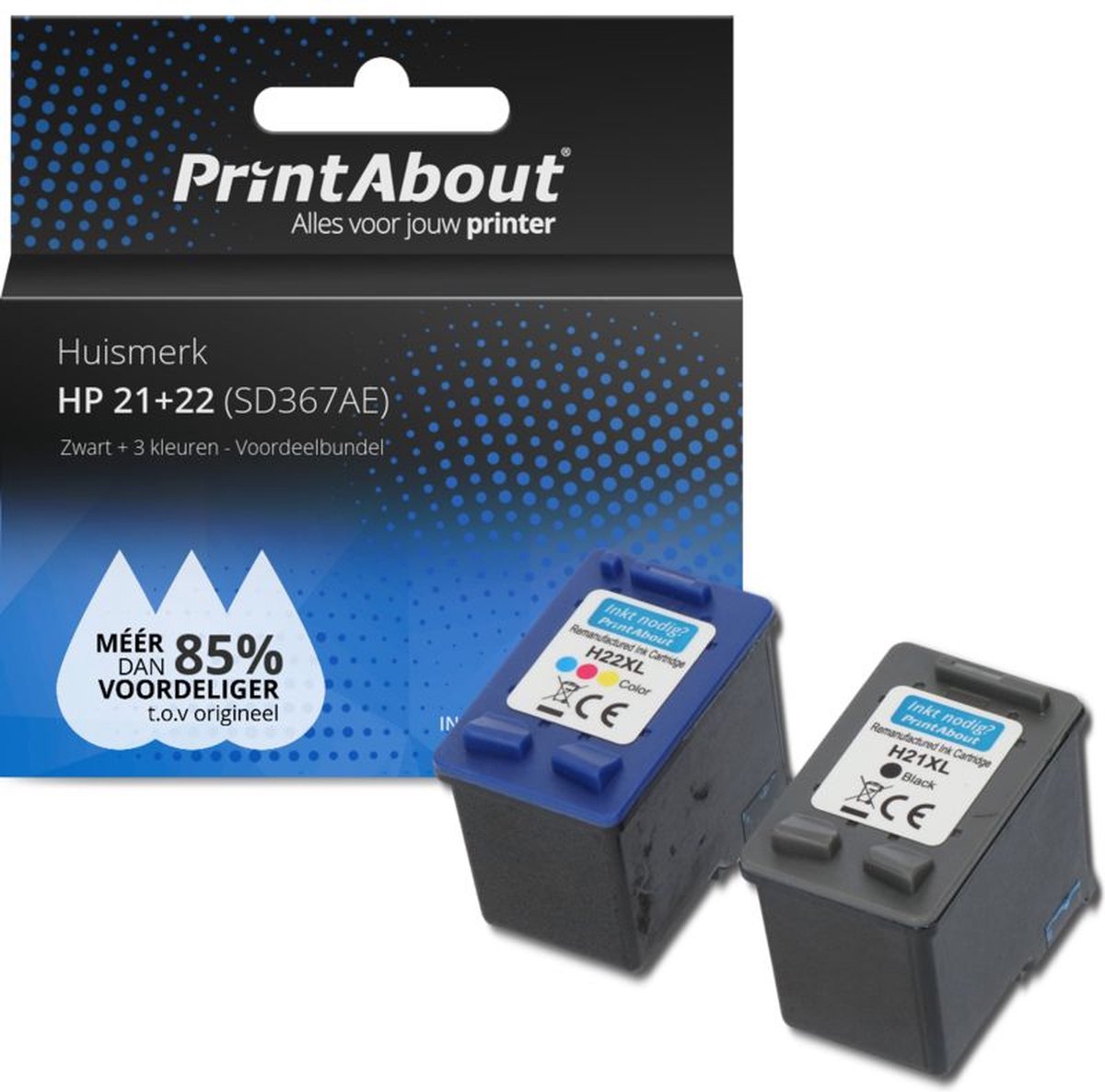 PrintAbout - Inktcartridge / Alternatief voor de HP C9351AE (nr 21) / Zwart + 3 Kleuren