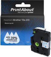PrintAbout huismerk Tape TZe-233 Blauw op wit (12 mm) geschikt voor Brother