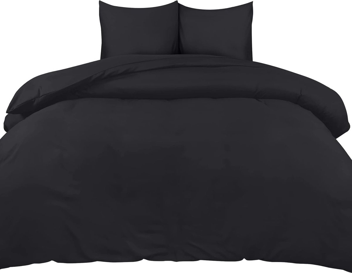 Zwart Dekbedovertrek Set - Zachte Microvezel 240x220cm met Kussenslopen 65x65cm