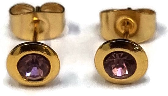 Aramat jewels ® - Ronde zweerknopjes kristal licht paars chirurgisch staal goudkleurig 6mm